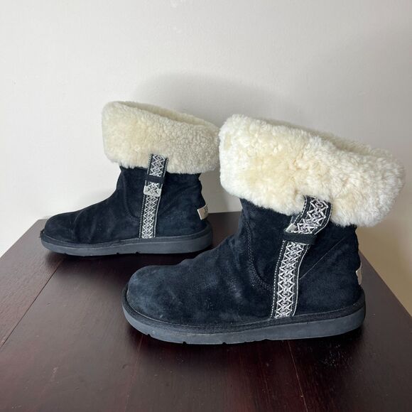 UGG Shoes - UGG Metro Tas Suede Ankle Boot Sz 8 Black Boho Sheepskin Sherpa Lined Winter